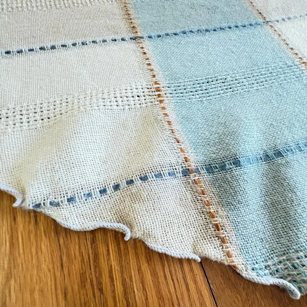 Vintage Blue Cream Plaid Round Tablecloth 64 Inch
